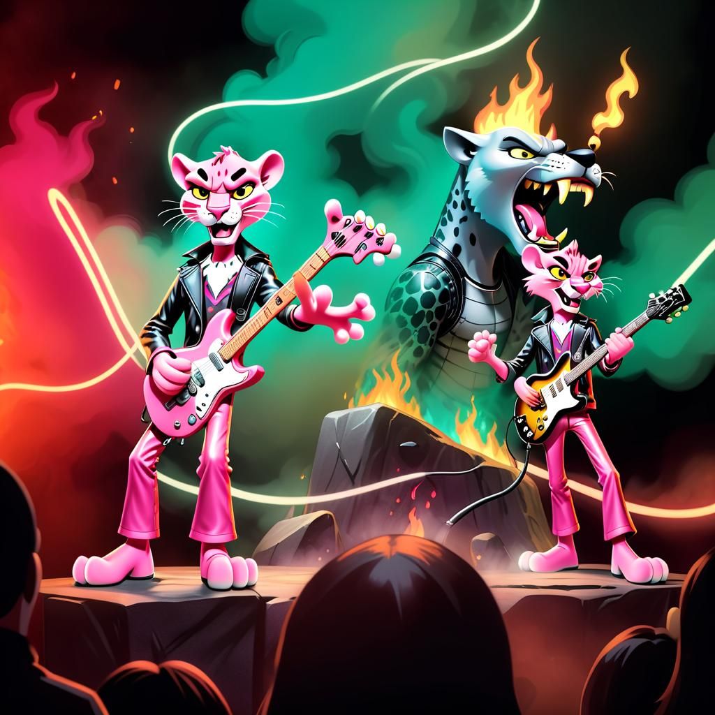 Pink Panther as Cartoon Metal Rock Star