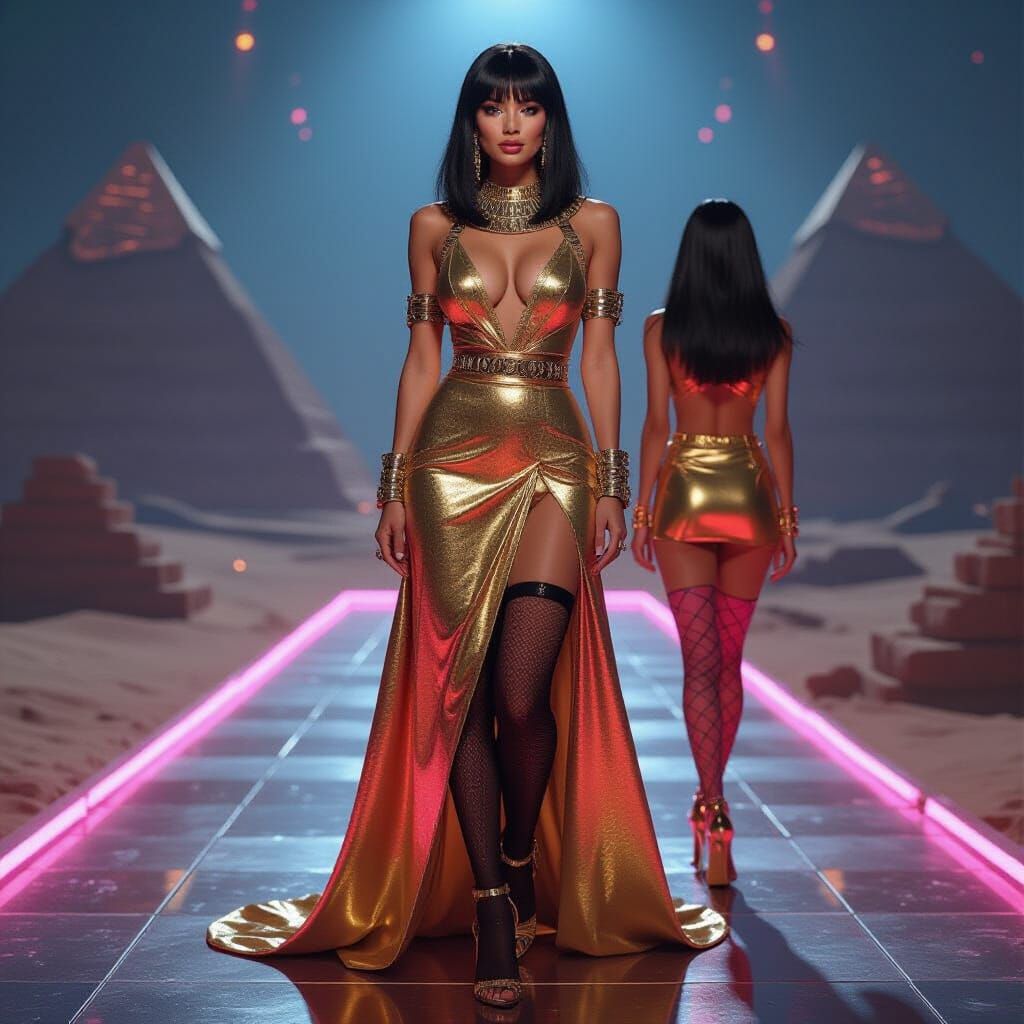 Voluptuous Woman in Egyptian Dress on Disco Floor