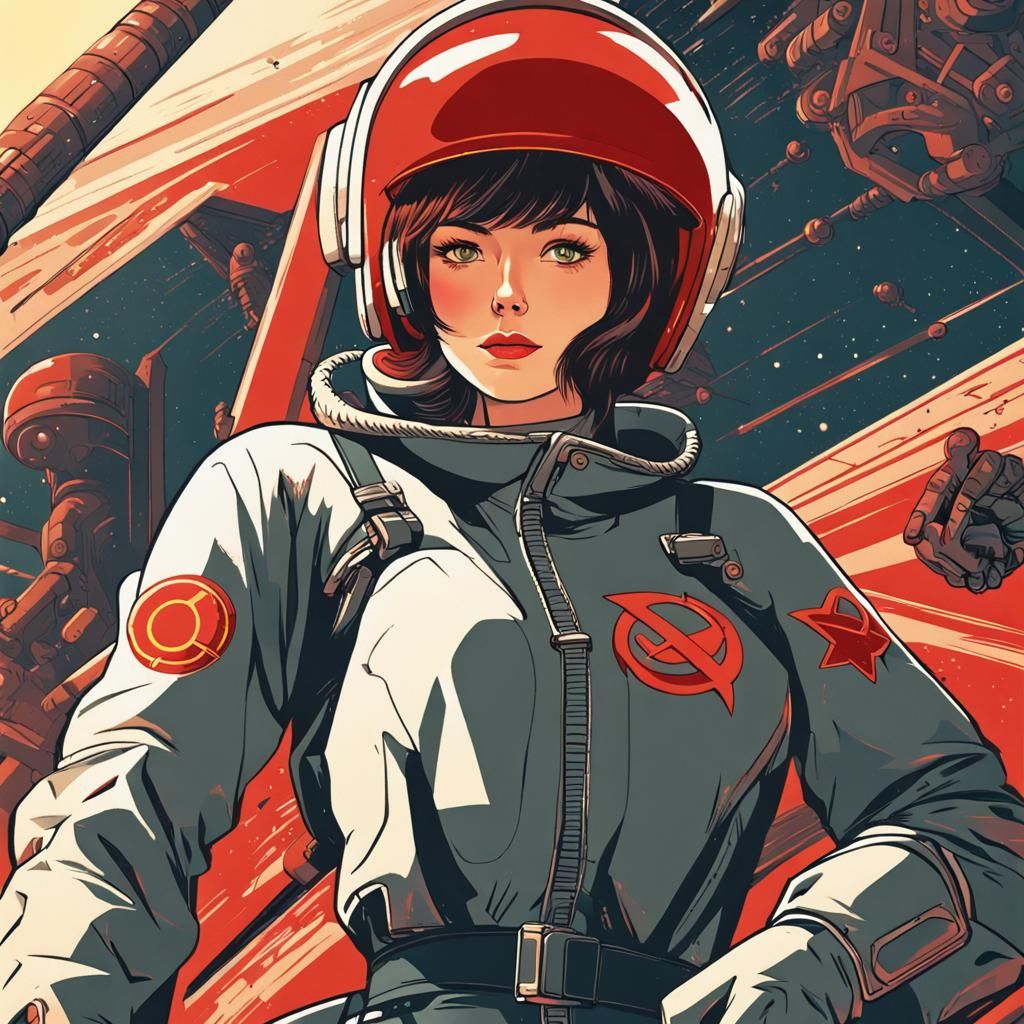 Girl in Sci-Fi Suit, Soviet Poster Style