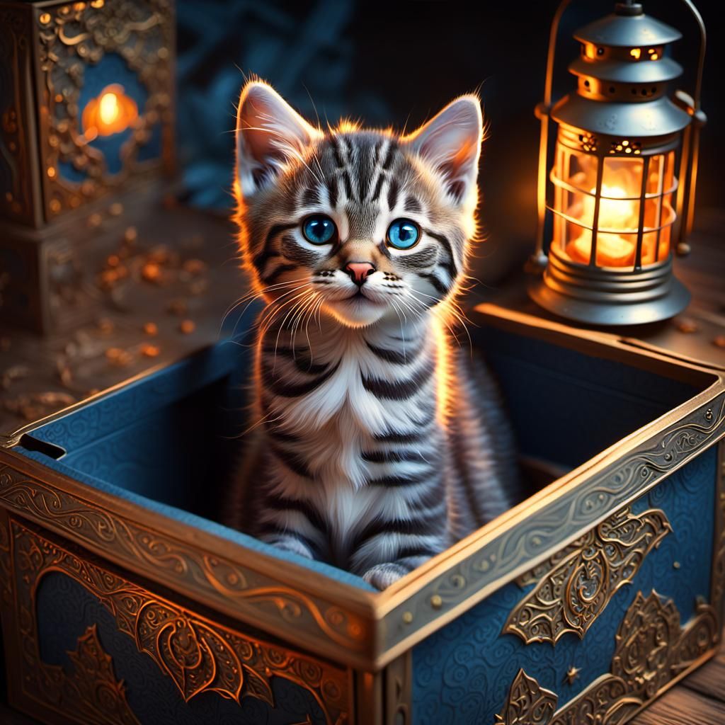 Vibrant Gray Tabby Kitten Radiates Magic in Golden Glow