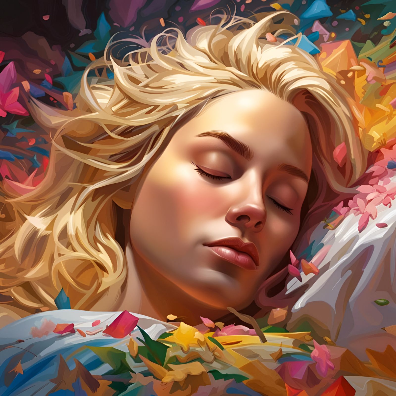 Blonde Sleeping Beauty in Hyperrealistic Splash Art