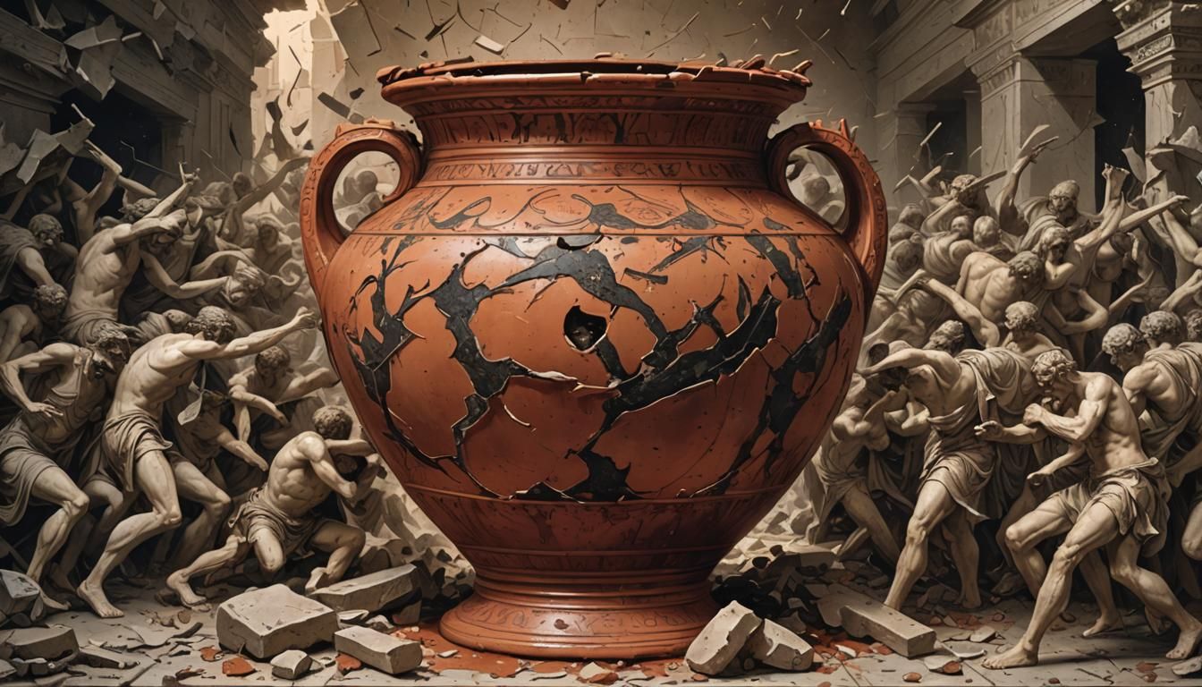 Shattered Ancient Greek Vase in Horror Style