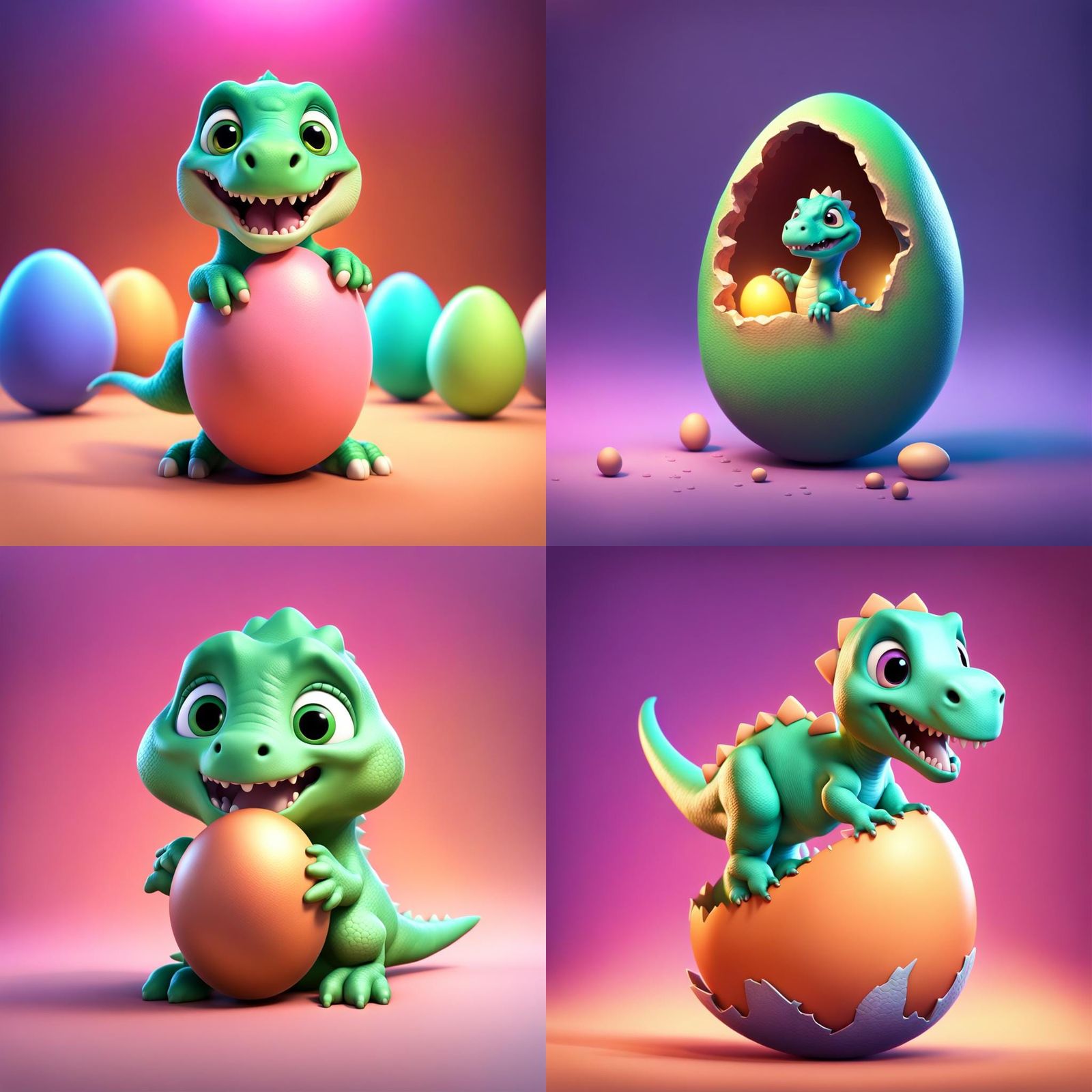 Cute Baby Dinosaur Hatching: Pixar-Style 3D Digital Art
