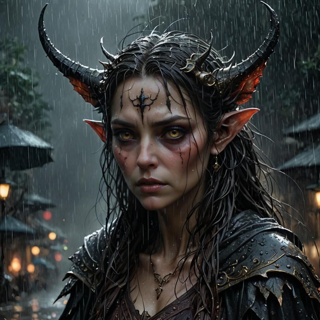Demonic Creature in Rain: Dark Fairy Tale