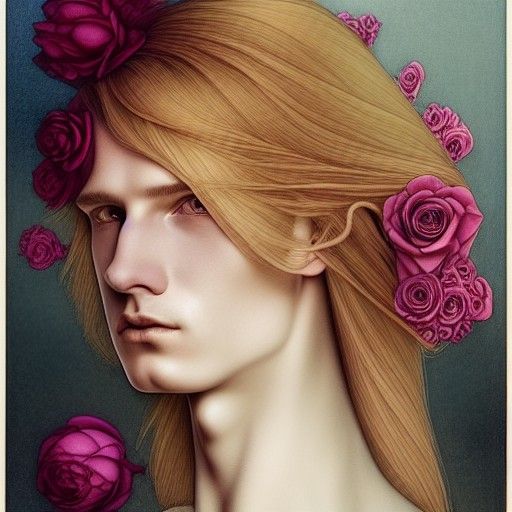 Elegant Androgynous Man as Goddess, Art Nouveau