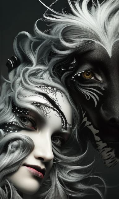 Yin and Yang Face Portrait in Digital Art Style