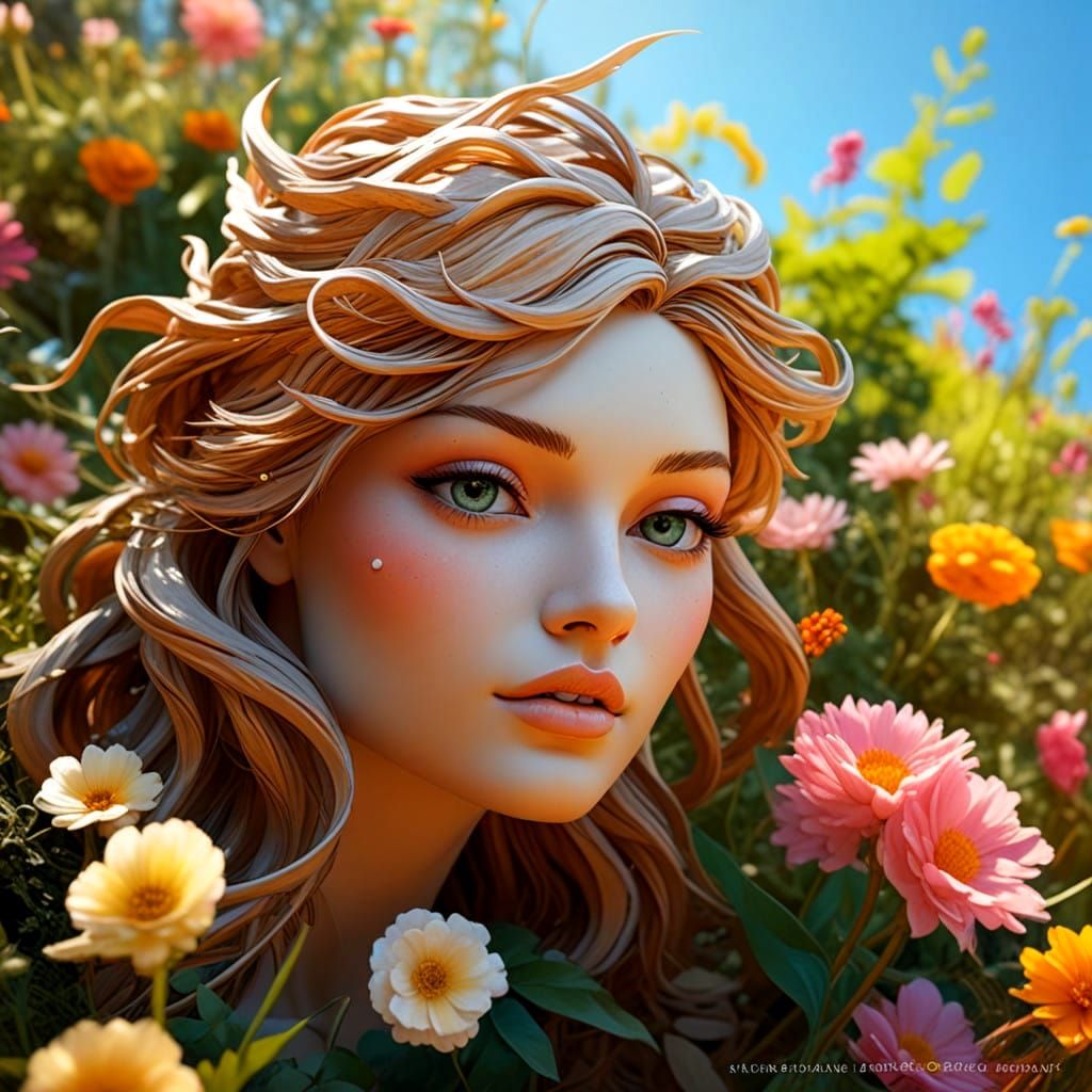 Ethereal Eurasian Goddess Sculpture in Vibrant Glade
