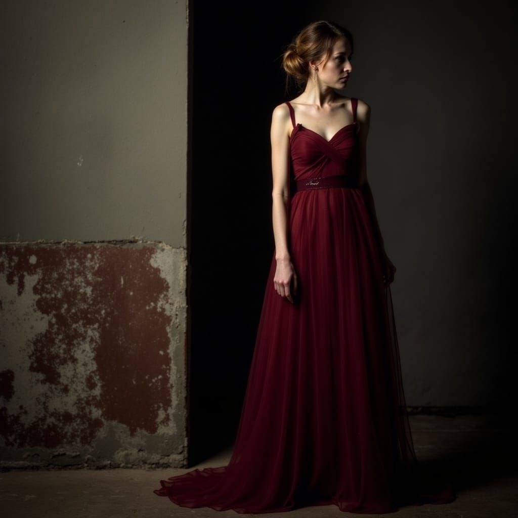 Elegant Maroon Dress: High Fashion Portrait