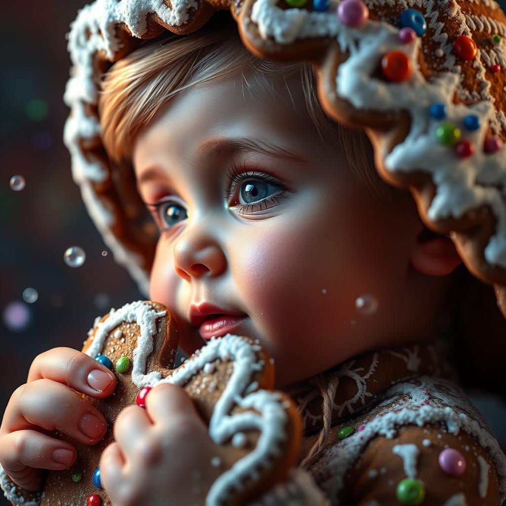 Gingerbread Baby in Hyperrealistic Splash Art