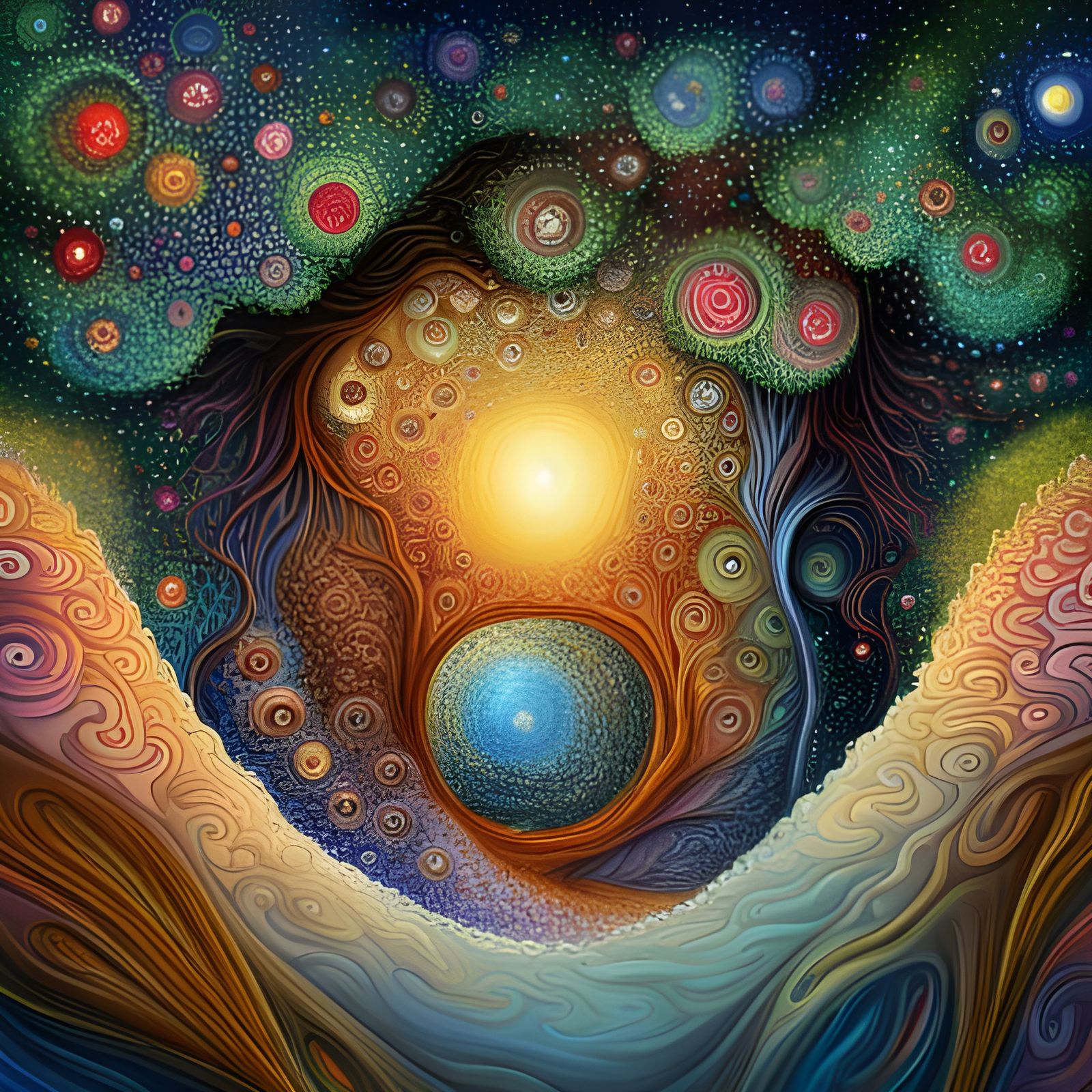 Fractal Phoenixes and Owl Babies in Blossom Garden