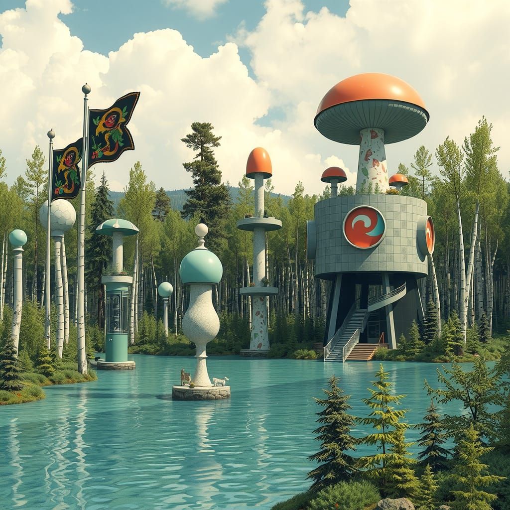 Futuristic Fungi Metropolis in Whimsical Style