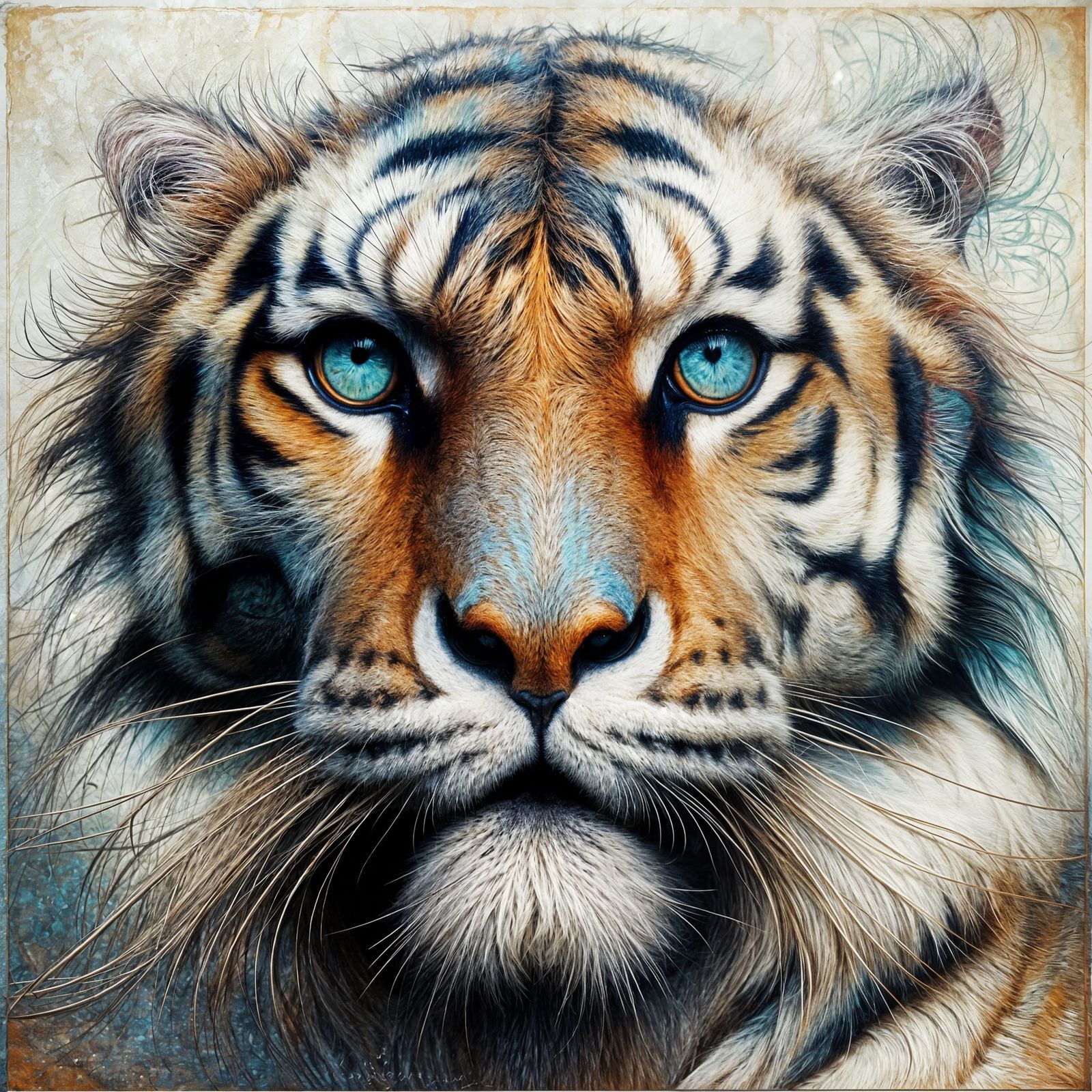 Realistic Tiger Head in Surreal Style