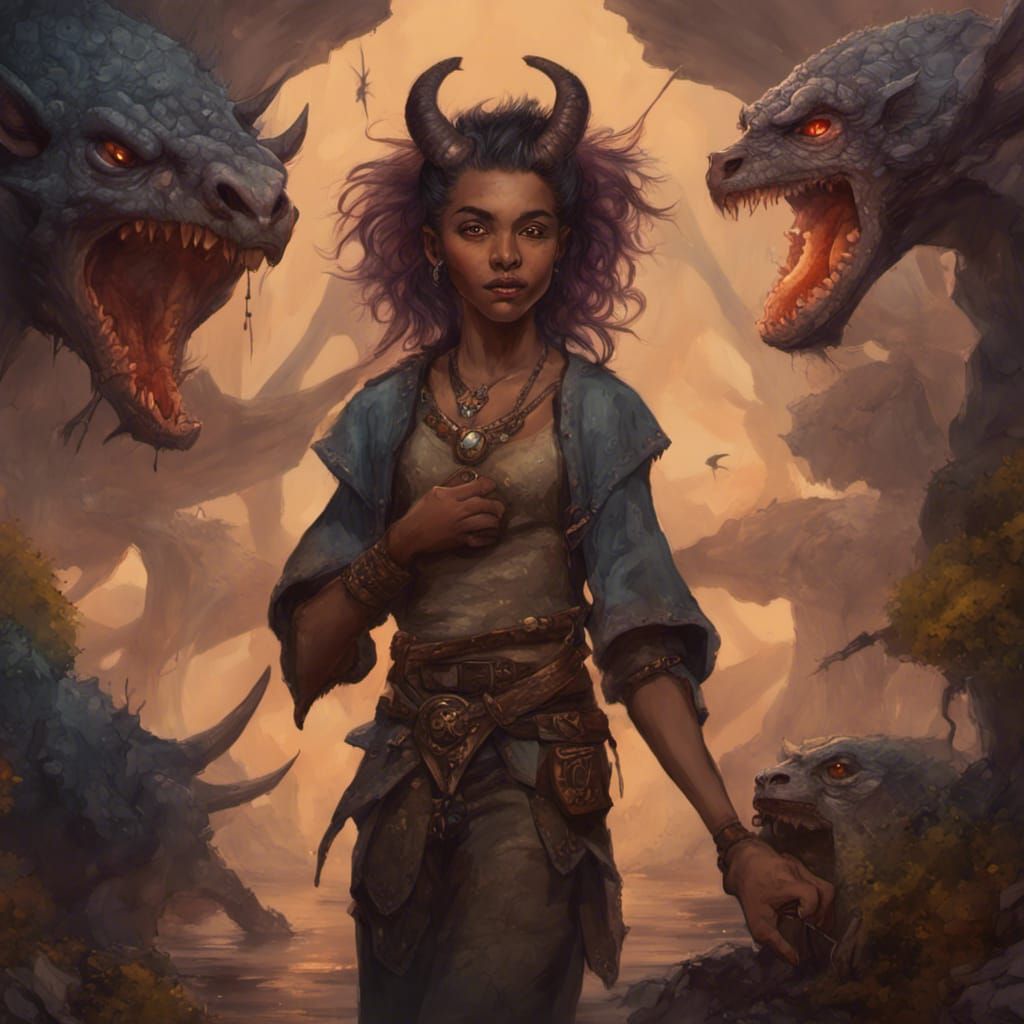 Fantasy Urchin with Dragon Hatchling, Detailed Matte Paintin...