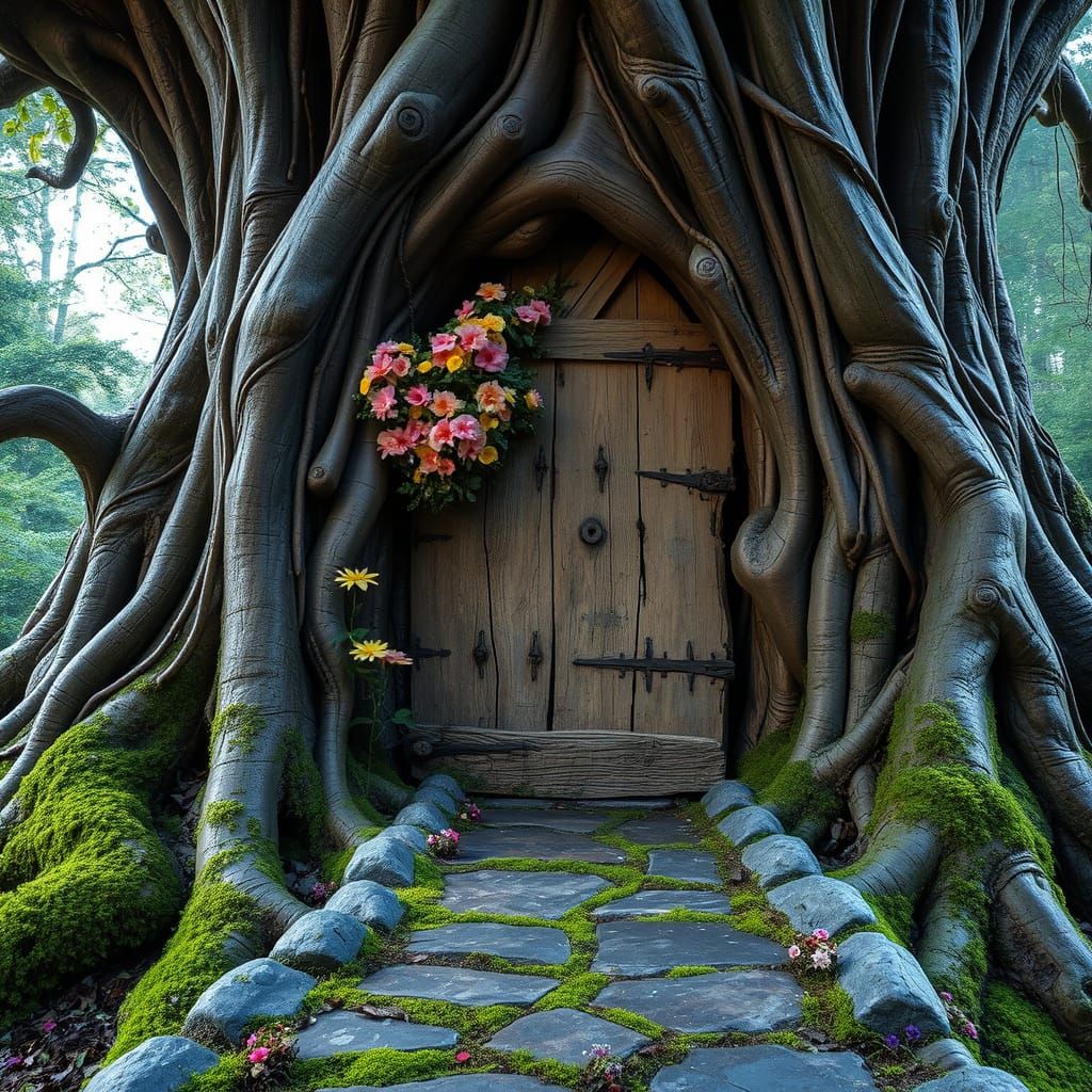 Whimsical Doorway to a Mystical Tree Home