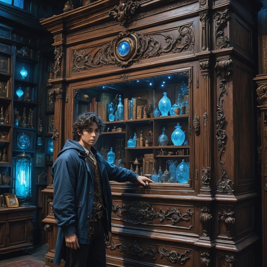 Eerie Armoire in Antique Shop, Horror Concept Art