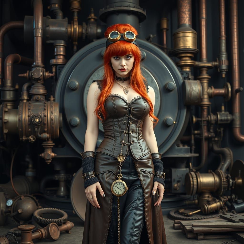 Steampunk Woman in Industrial Dreamscape