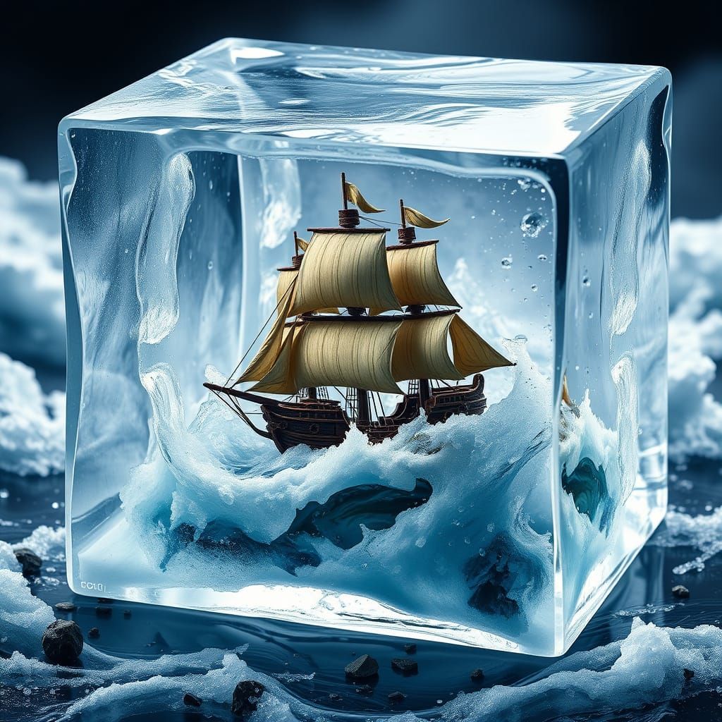 Frozen Maritime Masterpiece in Crystal Clear Ice