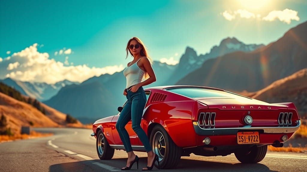 Confident Mustang Sally Poses Beside her Vintage 67 Mustang...