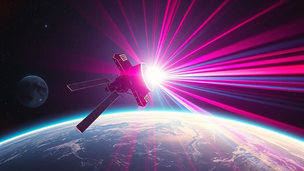 Retro-Futuristic Satellite Beaming Rainbow Light