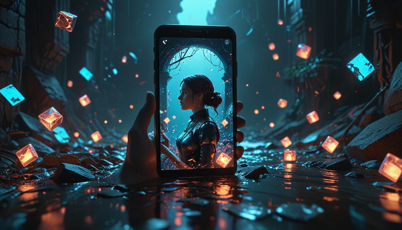 Surreal Influencer Floating in Digital World