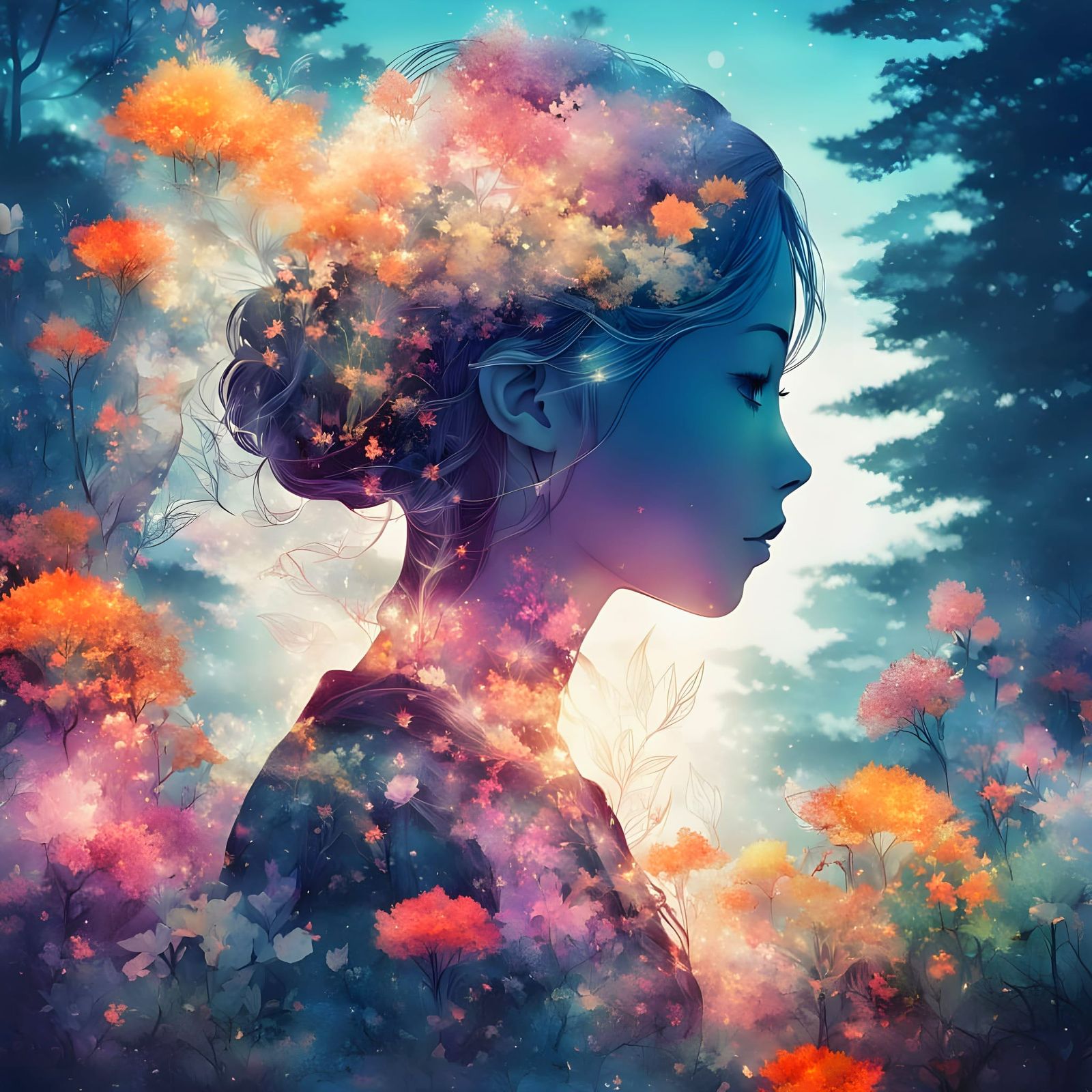 Glass Anime Siren with Vibrant Fantasy Garden Inside