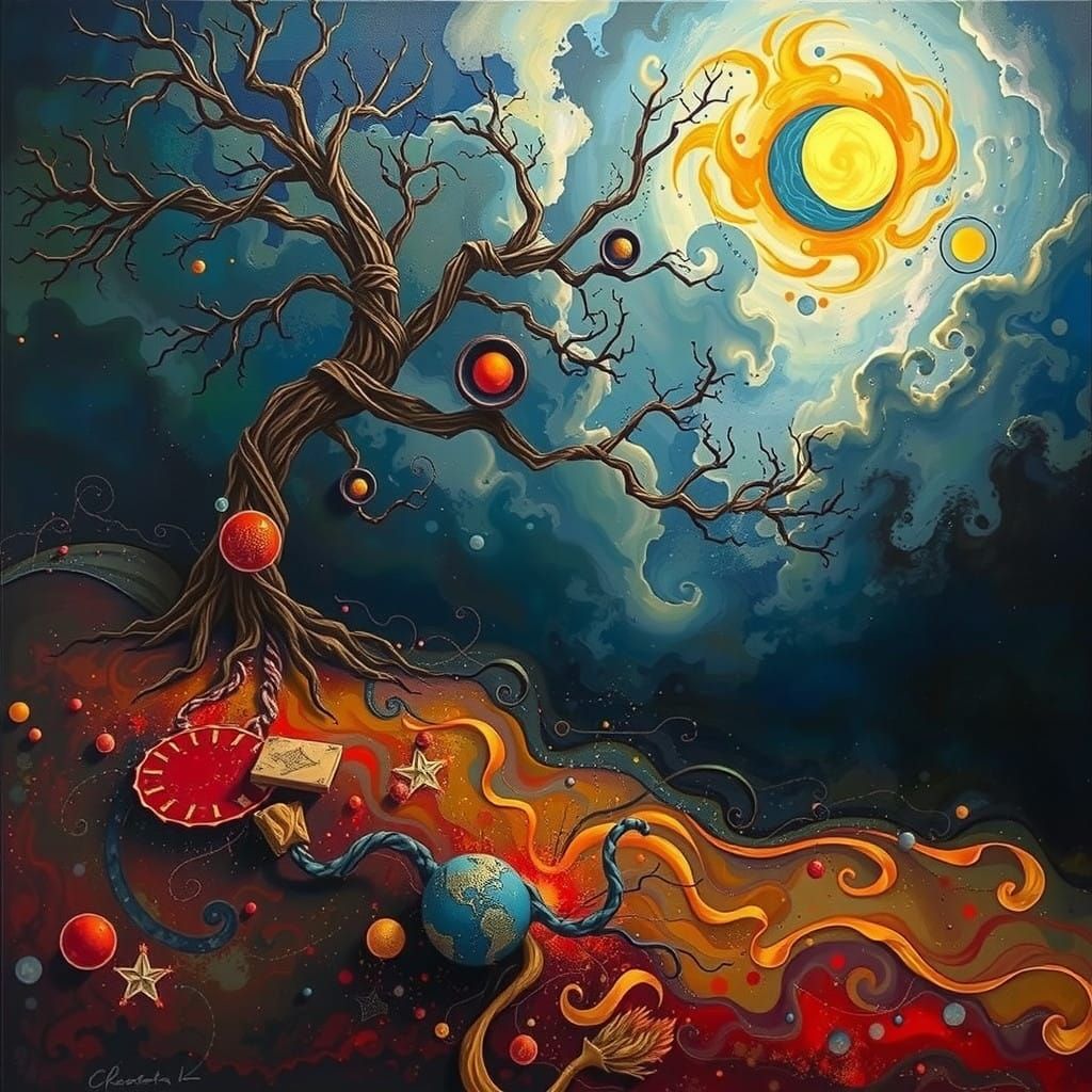 Dreamlike Symbolist Masterpiece in Bold Lines and Jewel Tone...