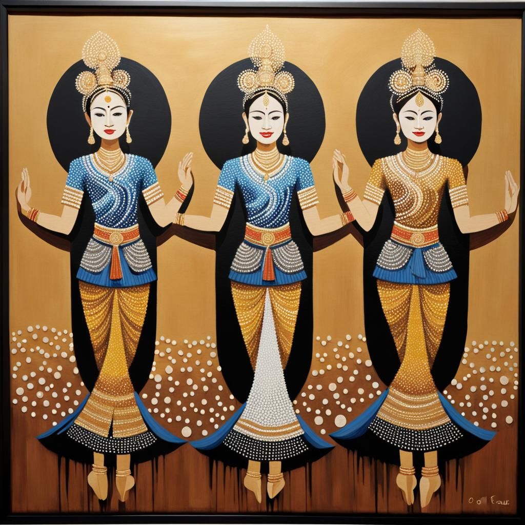 Cambodian Dancers: Abstract Dot Art Masterpiece