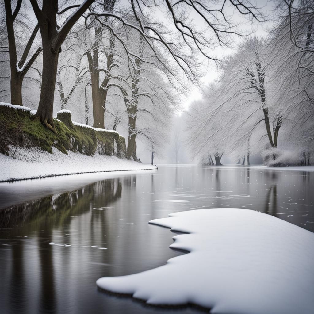 Winter River at Nymphenburg Palace in Munich