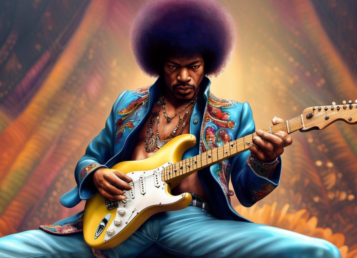 Jimi Hendrix playing his Fender Stratocaster