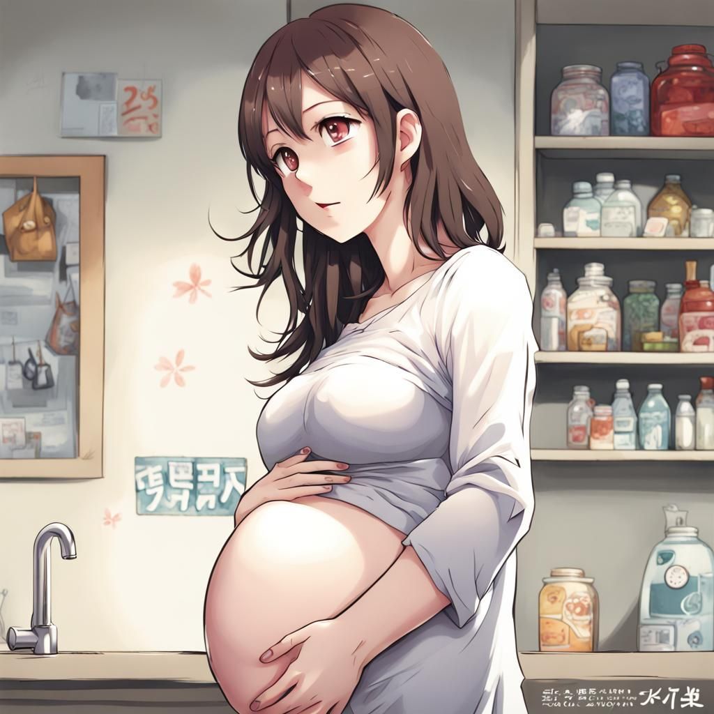 Pregnant Girl in Anime Key Visual Style