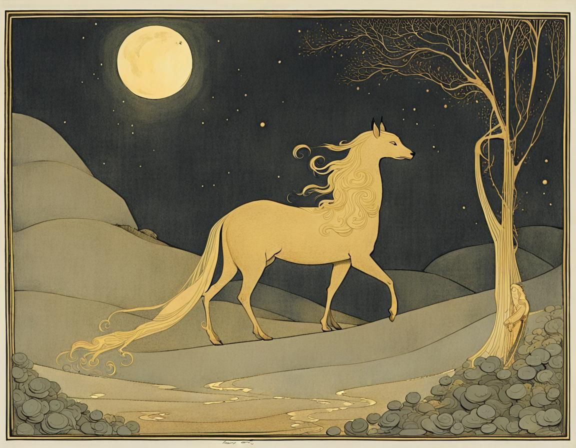 Lyra and Daemon's Skyward Journey: Golden Print