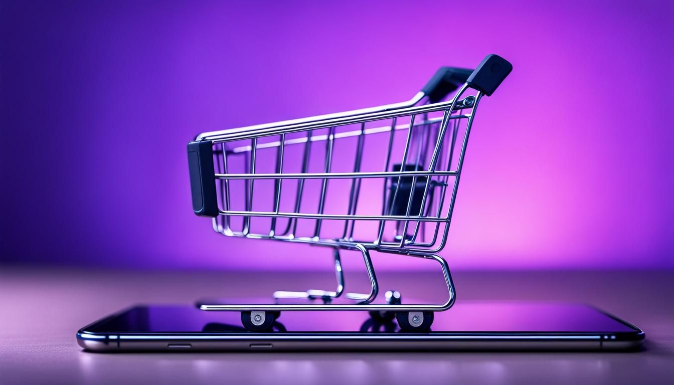 E-commerce Shopping Cart on Phone Illustration