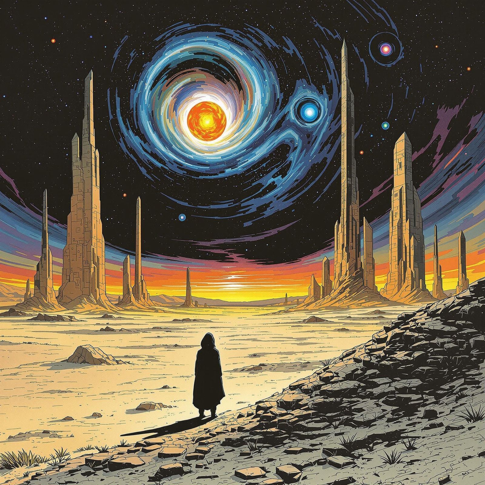 Alien Desert Wanderer in Surreal Biomechanical Style