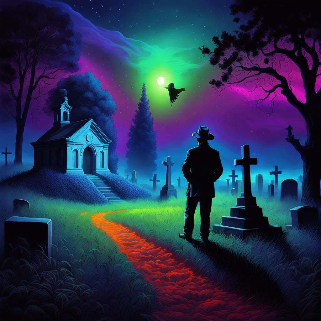 Radiant Ghost Speaks to Gravedigger at Night