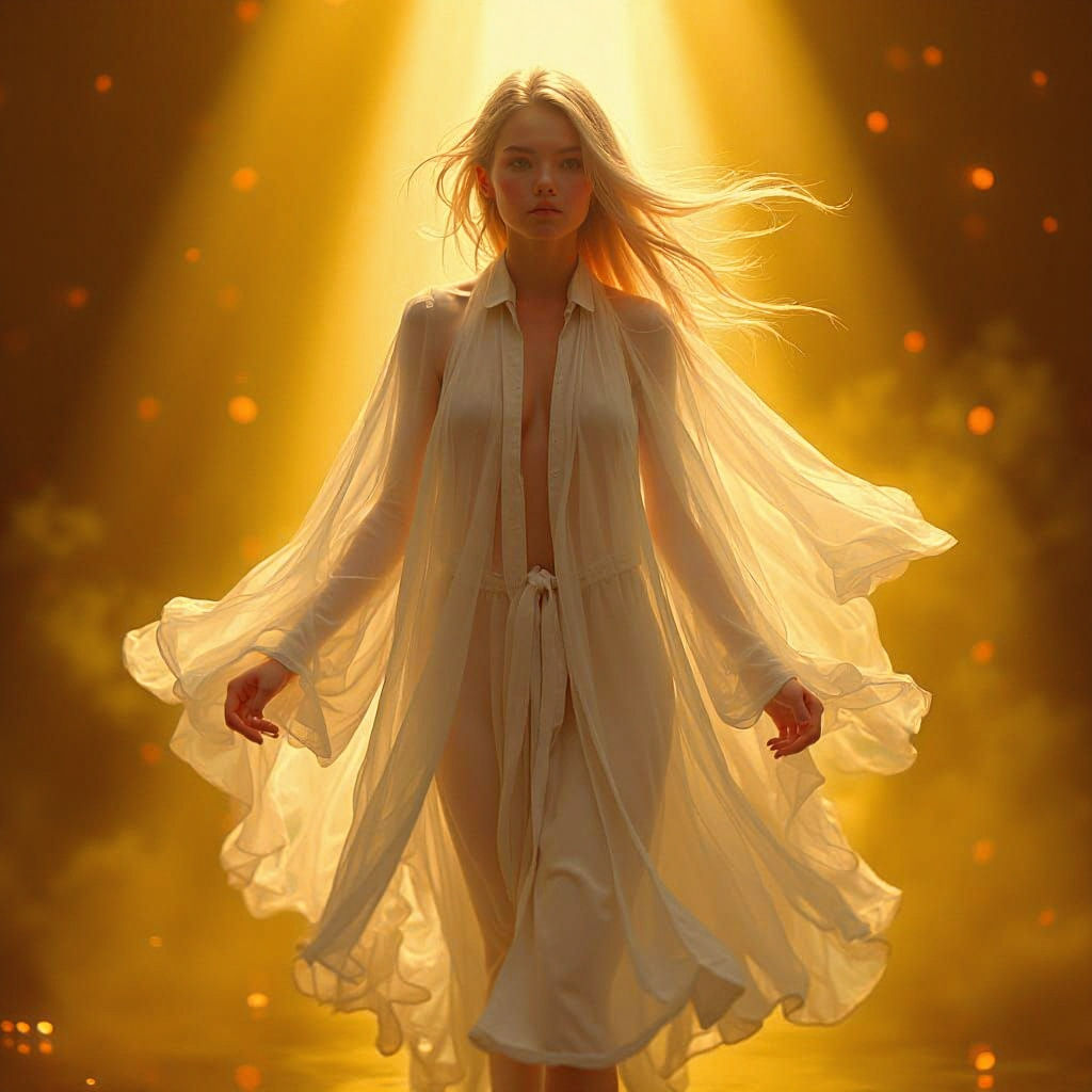 Ethereal Woman Dissolving in Light: A Futuristic Vision