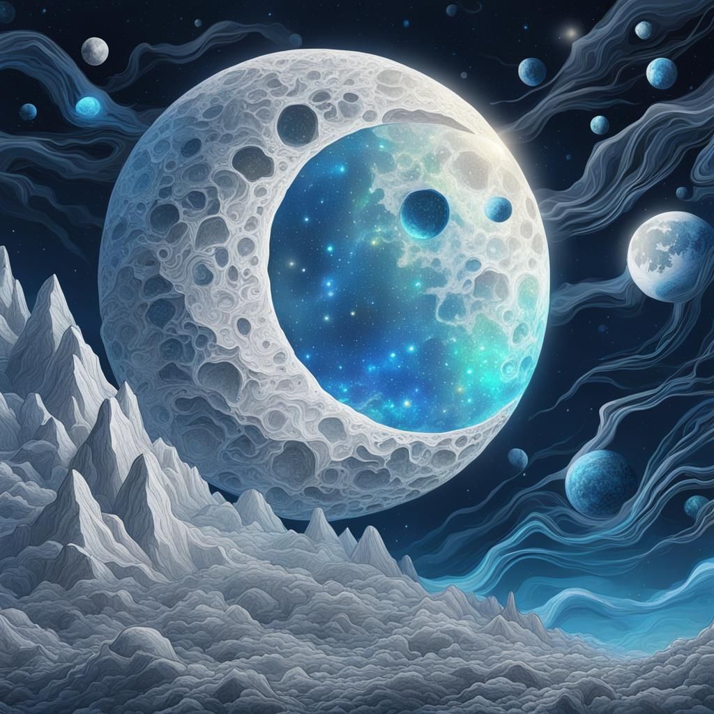 Holographic Moon Shading: Cosmic Astral Illustration