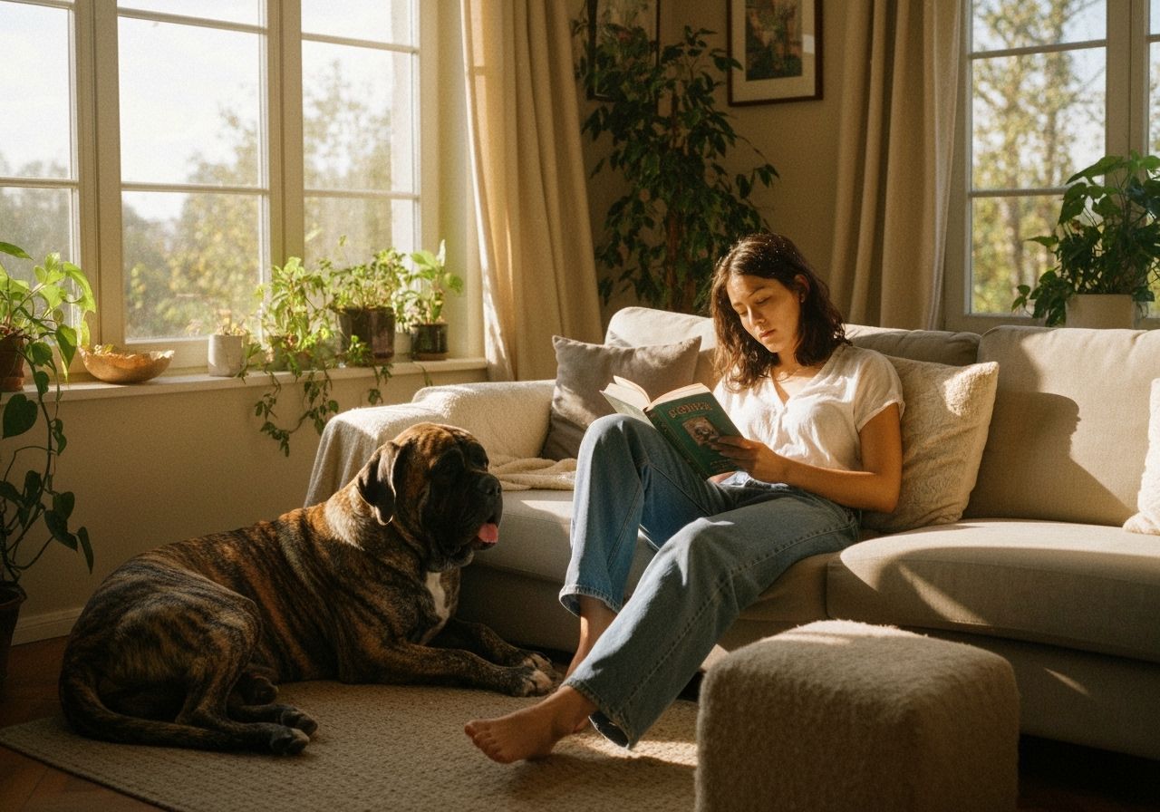 Cozy Apartment Photo of Woman and Mastiff