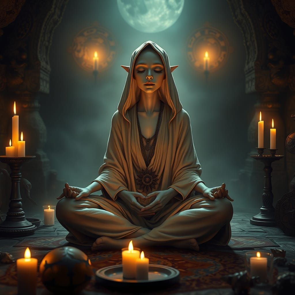Serene Alien Meditator in Photorealistic Digital Art