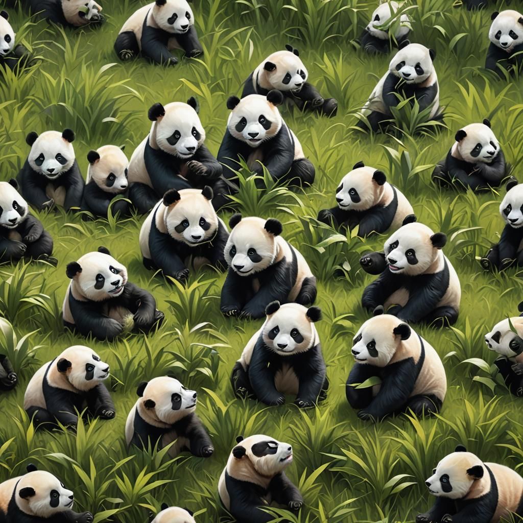 Adorable Baby Pandas Play Fighting in Grass