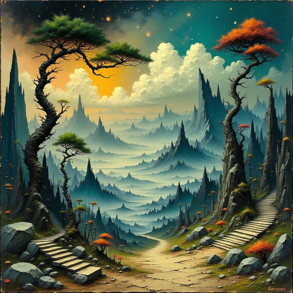 Mystical Landscape Inspired by Surrealist Masters