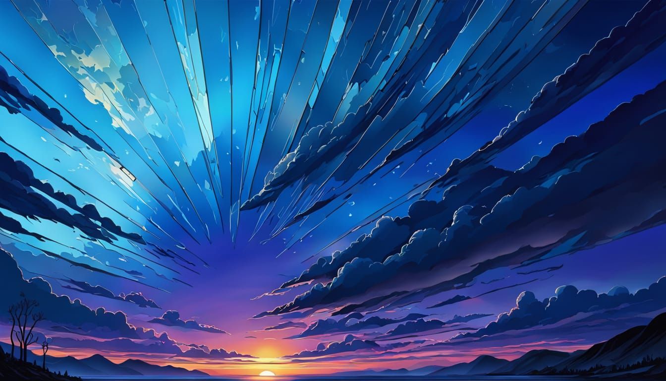 Stunning Blue Sunset Stained Glass Window