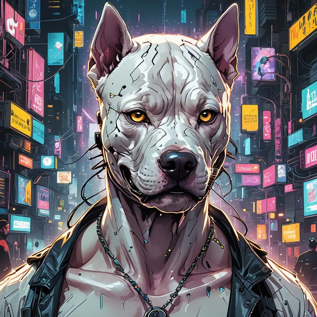 Smiling Pitbull in Cyberpunk Galaxy Street Art
