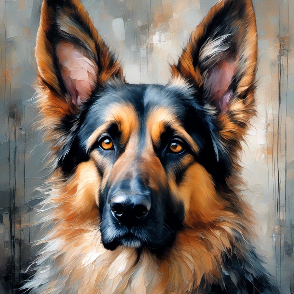Whimsical German Shepherd Watercolor Portrait