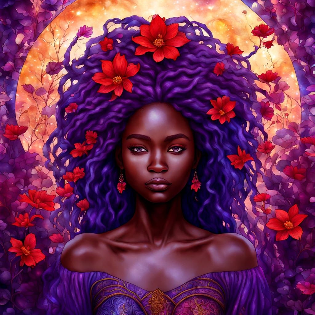 Beautiful Woman with Purple Hair and Astral Gown