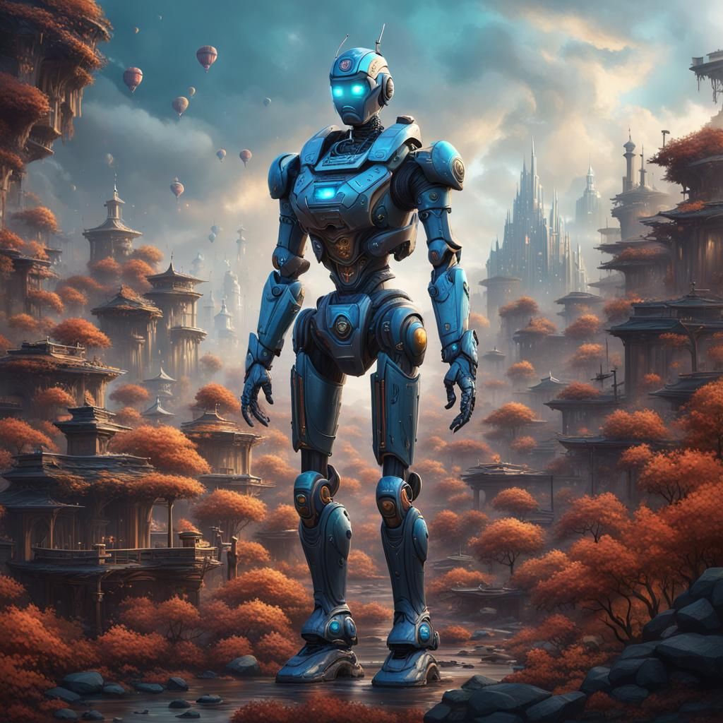 Realistic AI Robot Wife in Detailed Matte Painting