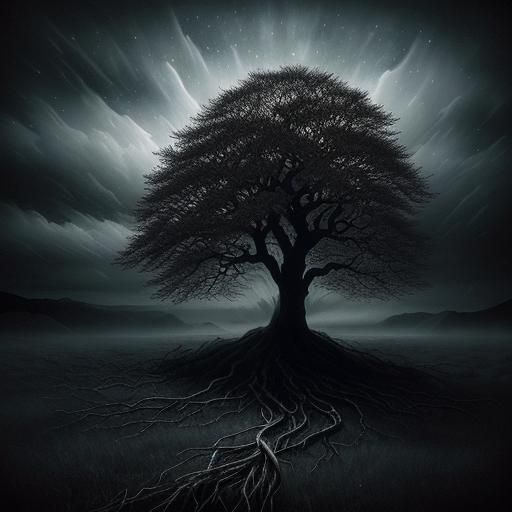 Moonlit Tree in Dark Surrealism Style