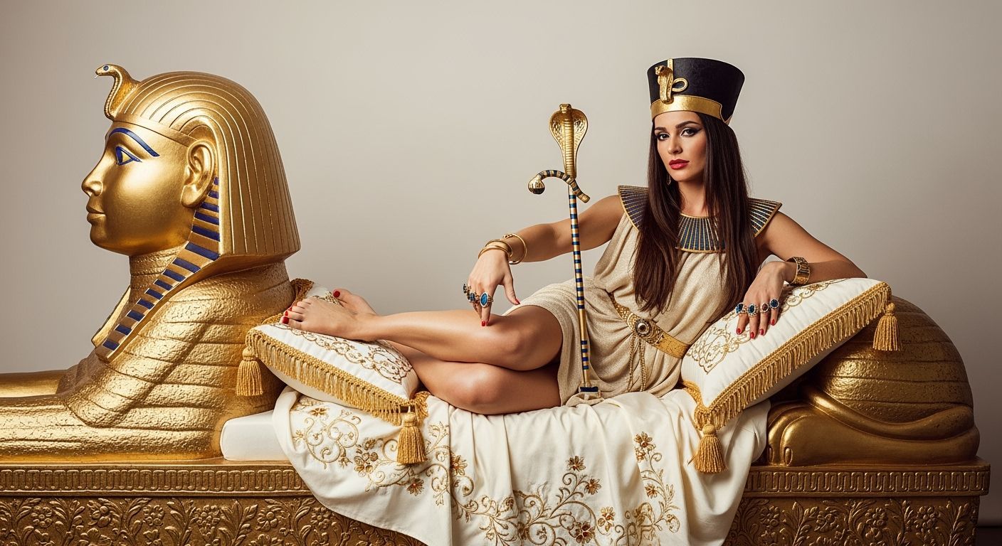 Seductive Egyptian Queen on Gold Chaise Longue