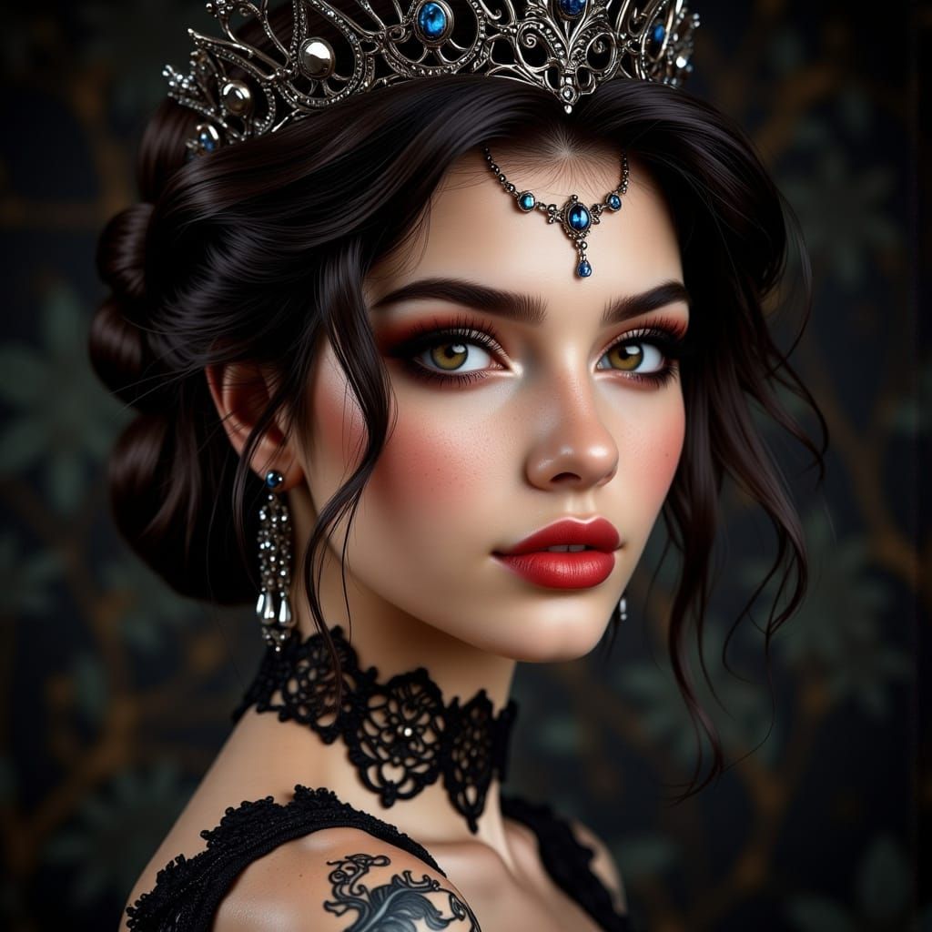 Evil Queen Portrait with Red Lipstick and Tiara