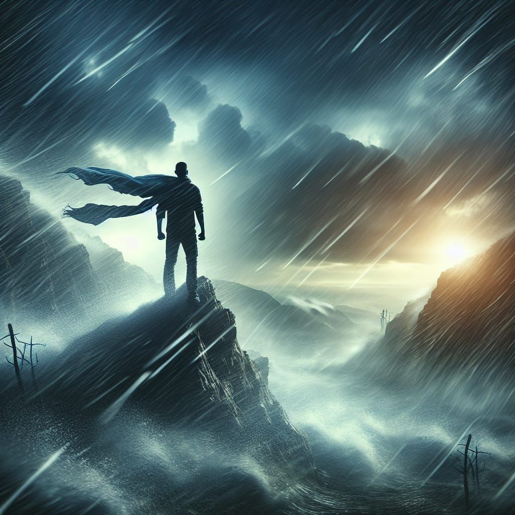 Resilient Man Stands Strong Against the Storm