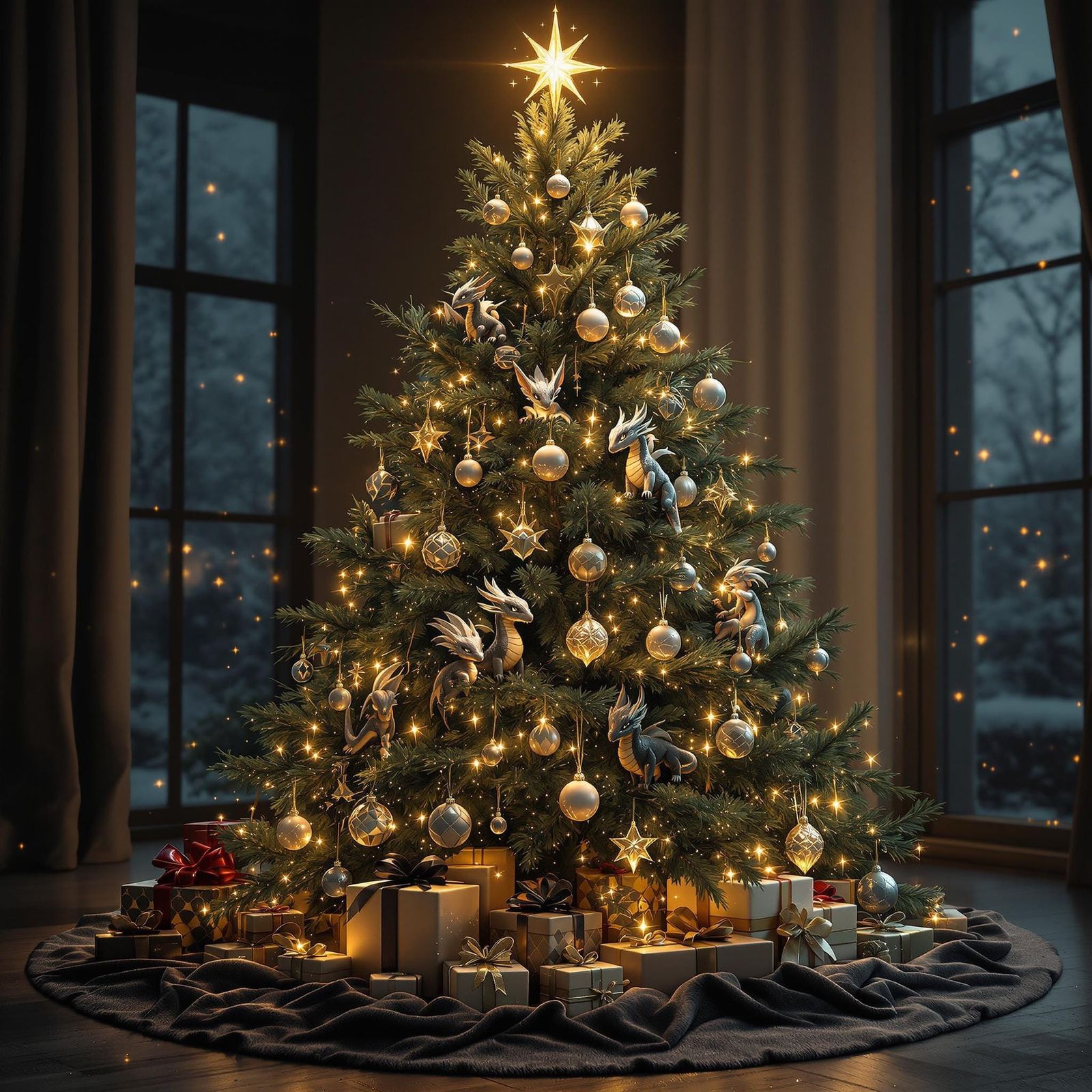Fantasy Christmas Tree with Dragon Ornaments